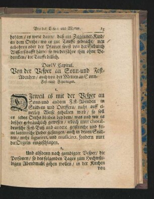 Das IV. Capitul. Von der Vesper an Sonn- und Fest-Abenden/ auch von der Metten an Sonn- Fest- und Feyertagen.