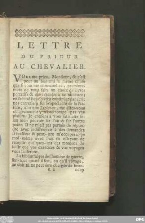 Lettre Du Prieur Au Chevalier.