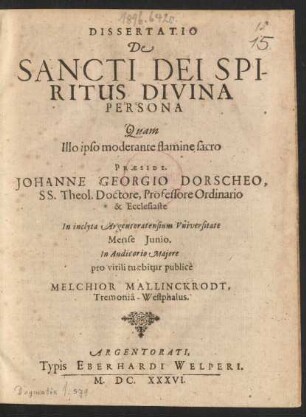 Dissertatio De Sancti Dei Spiritus Divina Persona
