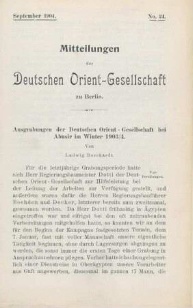 Ausgrabungen der Deutschen Orient-Gesellschaft bei Abusir im winter 1903/4