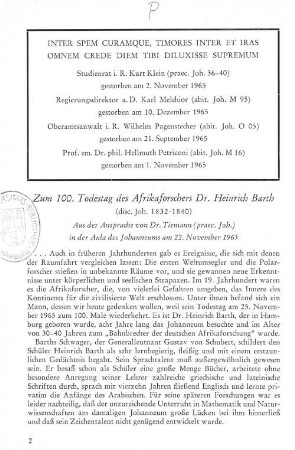 Zum 100. Todestag des Afrikaforschers Dr. Heinrich Barth