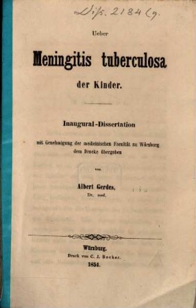 Ueber Meningitis tuberculosa der Kinder