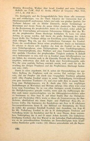 486-488 [Rezension] Reventlow, Henning, Wächter über Israel