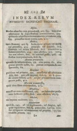 Index Rerum Numerus Significat Paginam