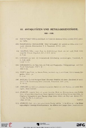 III. Antiquitäten und Metallgegenstände (Nr. 1001-1100)