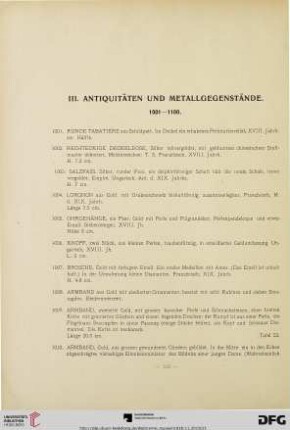 III. Antiquitäten und Metallgegenstände (Nr. 1001-1100)