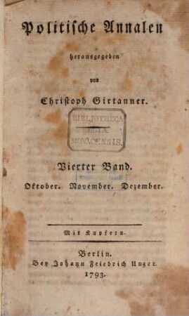 Politische Annalen. 4. 1793