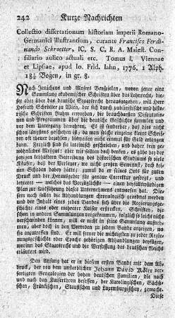 Collectio dissertationum historiam imperii Romano-Germanici illustrantium. Tom.I.