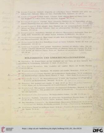 Holzarbeiten und Einrichtungs-Gegenstände (Nr. 356-396)