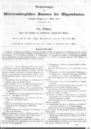 174. Sitzung, Stuttgart, 1.3.1853