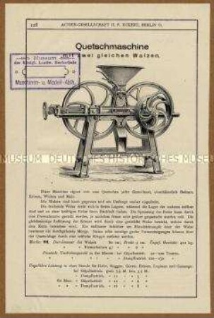 Quetschmaschine mit zwei gleichen Walzen.