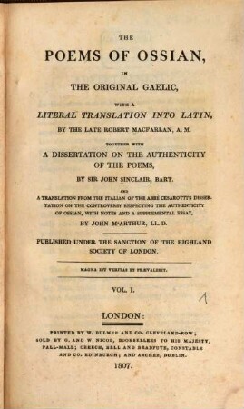 The Poems of Ossian, Vol. 1