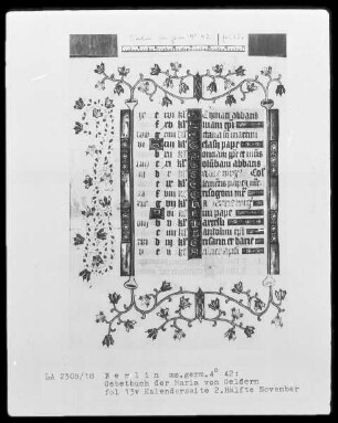 Gebetbuch der Maria von Geldern — Kalendar für Köln und Totengebete, Folio 3recto-18verso — ---, Folio 3recto-18versoKalenderseite 2. Hälfte November, Folio 13verso