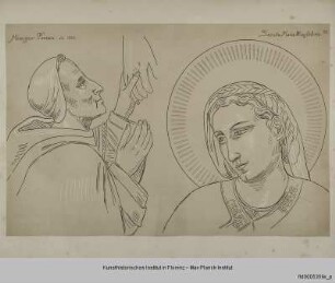 Kopf des Bischofs Teobaldo Pontano und der Heiligen Maria Magdalena (von einem Fresko in der Magdalenenkapelle in San Francesco in Assisi)