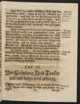 Cap. VI. Von Einholung, Kind-Tauffen und was dahin sonst gehörig