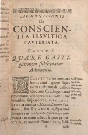 Capvt I. Qvare Castigationem subsequatur Admonitio.