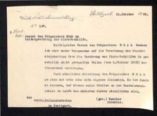 Gesuch des Präparators Böck um Weitergewährung der Kinderbeihilfe