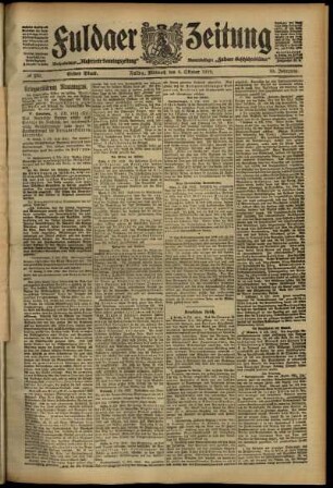 Erste Ausgabe vom Mittwoch, den 09. Oktober 1912.