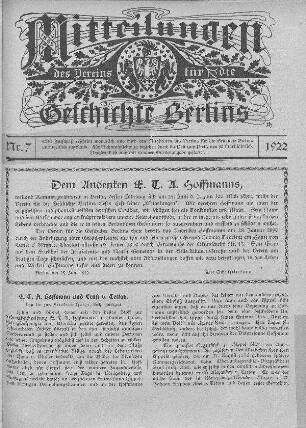 E. T. A. Hoffmann und Ernst v. Tettau