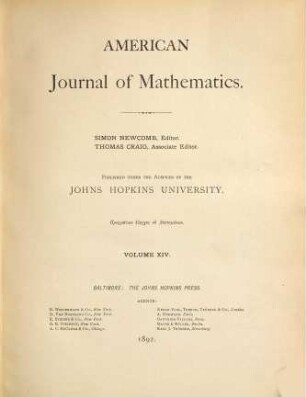 American journal of mathematics. 14. 1892