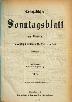 Evangelisches Sonntagsblatt aus Bayern. 1888