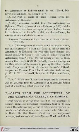 B: Casts from the sculptures of the temple of Theseus at Athens