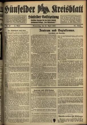 Zweite Ausgabe vom Donnerstag, den 21. April 1932.