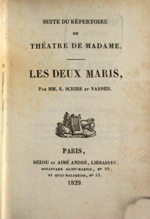 Répertoire du théâtre de Madame, 24. Les deux maris. Le mystificateur. Les montagnes Russes, ou le temple de la mode. Le fou de Péronne