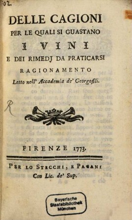 Delle Cagioni per le quali si quastano i vini