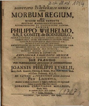 Disputatio Inauguralis Medica exhibens Morbum Regium