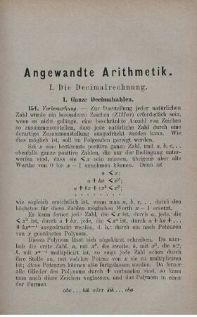 Angewandte Arithmetik. 1. Die Decimalrechnung.