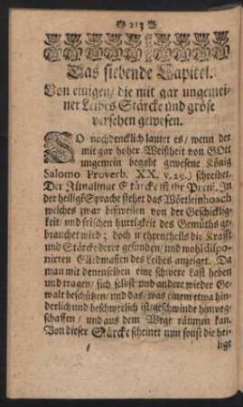 Das siebende Capitel. Von einigen / die mit gar ungemeiner Leibes Stärcke und gröse versehen gewesen.