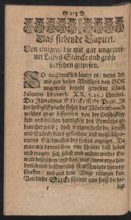 Das siebende Capitel. Von einigen / die mit gar ungemeiner Leibes Stärcke und gröse versehen gewesen.