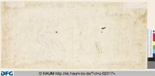 Studie einer linken Hand mit teilweise ausgestreckten Fingern; Skizze einer stehenden weiblichen Figur