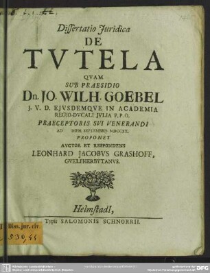 Dissertatio Iuridica De Tutela