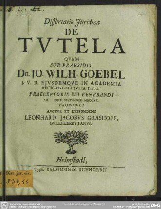 Dissertatio Iuridica De Tutela