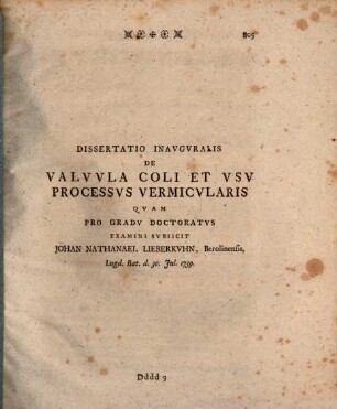 Diss. inaug. de valvula coli et usu processus vermicularis : [hab. Lugd. Bat. 1739]