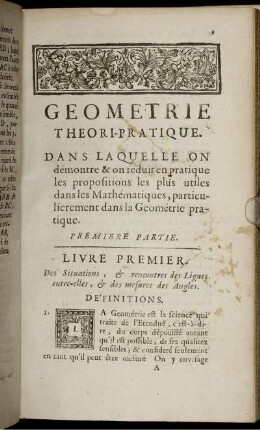 Geometrie Theori-Pratique. Livre Premier - II.