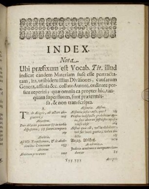 Index. Nota Ubi præfixum est Vocab. Tit. illud indicat [...]
