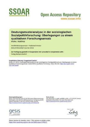 Deutungsmusteranalyse in der soziologischen Sozialpolitikforschung: Überlegungen zu einem qualitativen Forschungsansatz