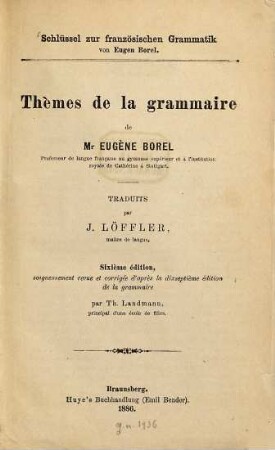 Thèmes de la grammaire : = Schlüssel zur französischen Grammatik