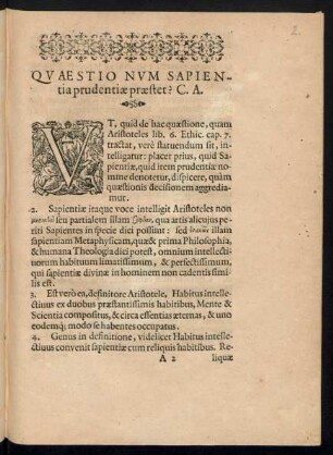 Quaestio Num Sapientia prudentiae praestet? C. A.