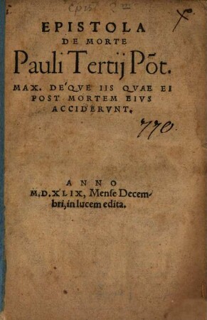 Epistola de morte Pauli III. Pont. Max