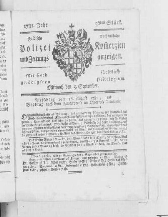 36tes Stück., Ausgabe vom 5. September 1781