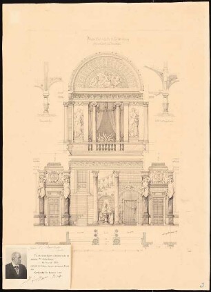 Palais Schmieder, Karlsruhe: Schnitt Treppenhaus, Details, aufgeklebt: Karte an Raschdorff 1907
