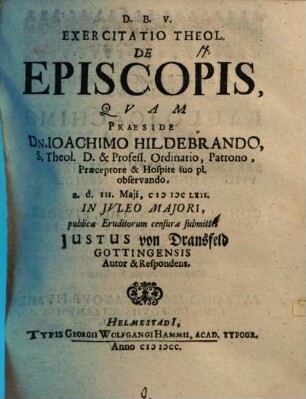 Exercitatio Theol. De Episcopis