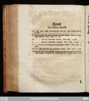 Inhalt des sechsten Stücks.