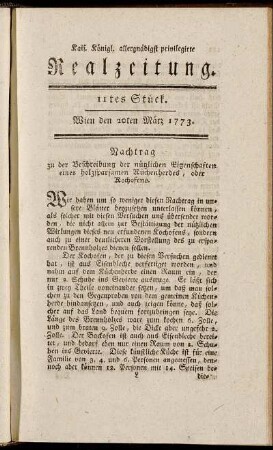11tes Stück. Wien den 20ten März 1773.