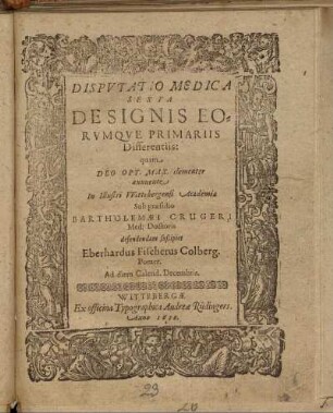 Disputatio Medica Sexta De Signis Eorumque Primariis Differentiis