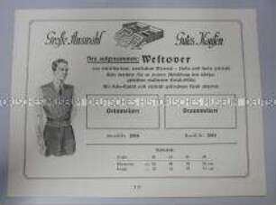 Musterkarte der Kleiderstoff-Großhandlung Franz Wulf Nachf. Leipzig